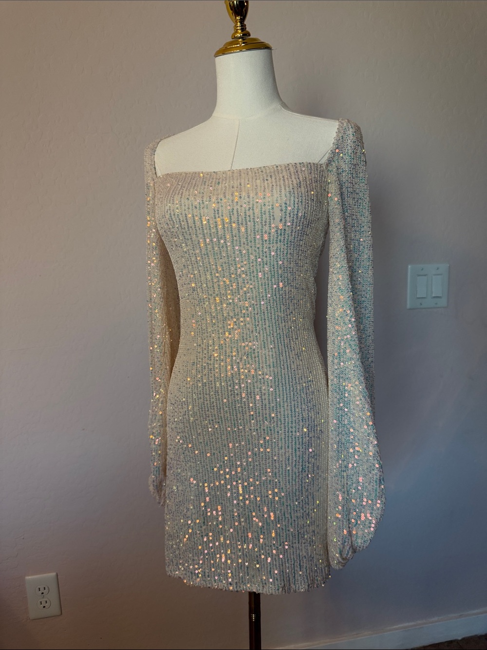 Lucy in the Sky Iridescent Sequin Knit Mini Dress in Silver
